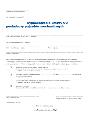 Polish Motor Vehicle Insurance Cancellation Form