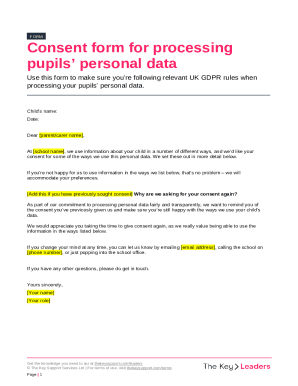 UK GDPR Pupil Data Consent Form