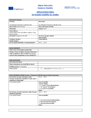 Erasmus+ Student Mobility Application Form