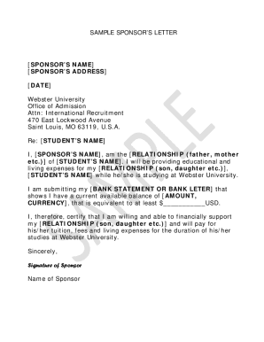 Sponsor's Letter for Student