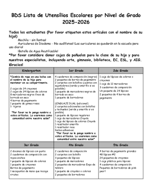 BDS School Supplies List by Grade