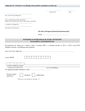 Application for Verification of Vocational Exam Points