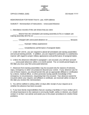 Memorandum of Instructions – Unexcused Absence