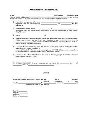 Affidavit of Undertaking for Minor Travel