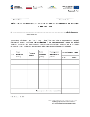 Agricultural De Minimis Aid Declaration