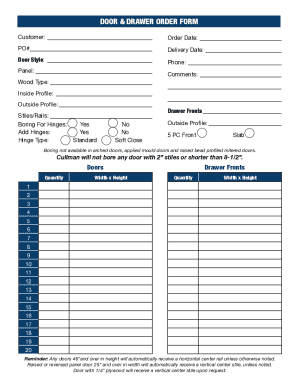 Door & Drawer Order Form
