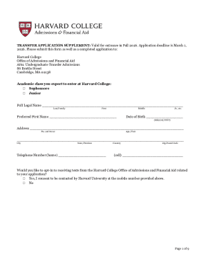 Harvard Transfer Application Supplement