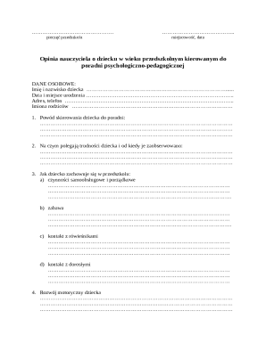 Preschool Teacher Opinion Form