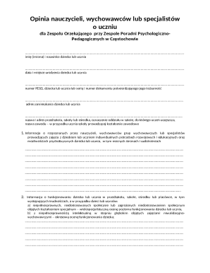 Teacher Opinion Form for Educational Team