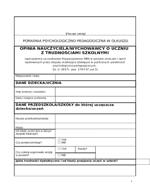Teacher Opinion Form for Students with Learning Difficulties