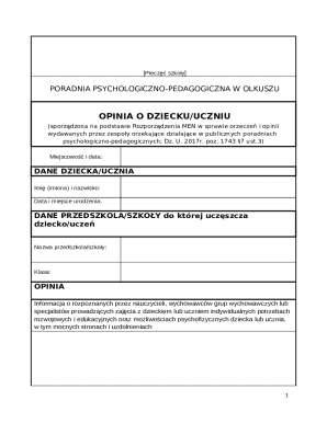 Psychological-Pedagogical Opinion Form