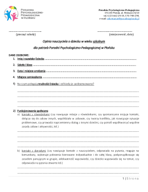 Teacher Opinion Form for Psychological-Pedagogical Counseling