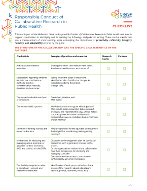 Responsible Conduct of Collaborative Research in Public Health Checklist