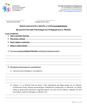 Teacher Opinion Form for Preschool Child