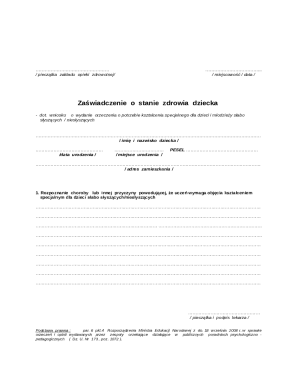 Health Certificate for Special Education