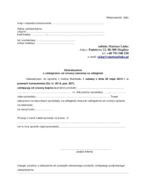 Polish Consumer Right of Withdrawal Form