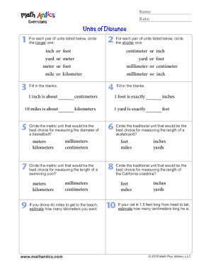 Units of Distance Worksheet
