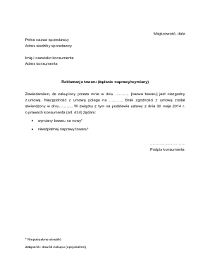 Consumer Complaint Form for Product Repair or Replacement