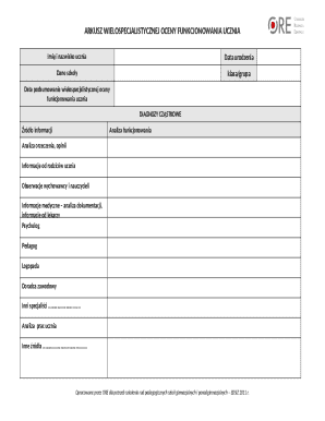 Polish Student Functioning Assessment Form