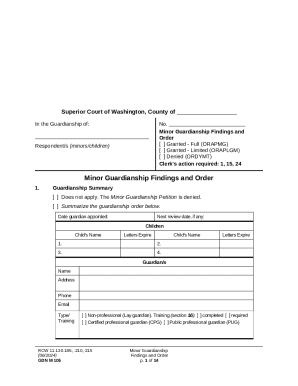 Washington Minor Guardianship Findings and Order