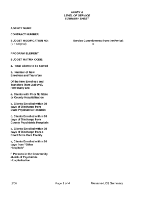 Level of Service Summary Sheet