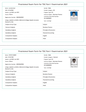 Provisional Exam Form for TDC Part-1 Examination 2021