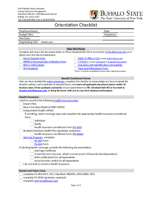 SUNY Buffalo State Employee Orientation Checklist