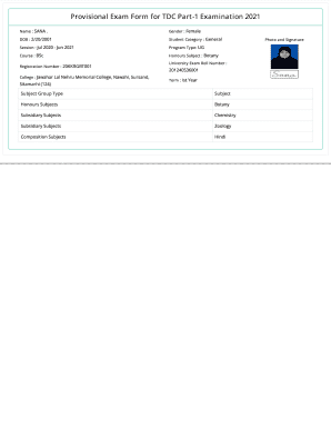 Provisional Exam Form for TDC Part-1 Examination 2021