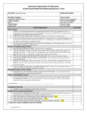 Kentucky School Based Medicaid Review Form