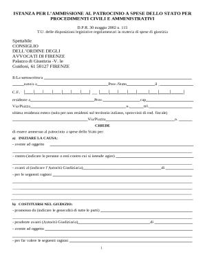 Istanza per l’ammissione al patrocinio a spese dello Stato