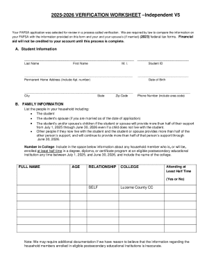 2025-2026 Verification Worksheet