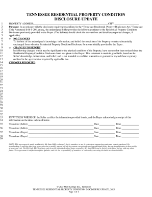 Tennessee Residential Property Condition Disclosure Update