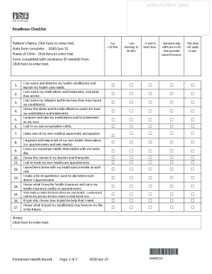 Patient Readiness Checklist Form