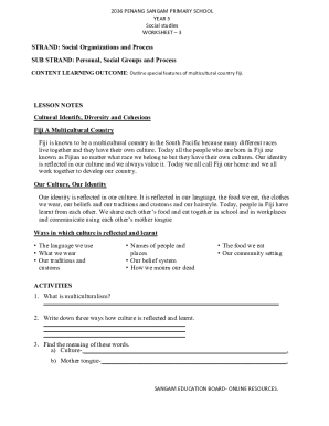Fiji Multiculturalism Worksheet