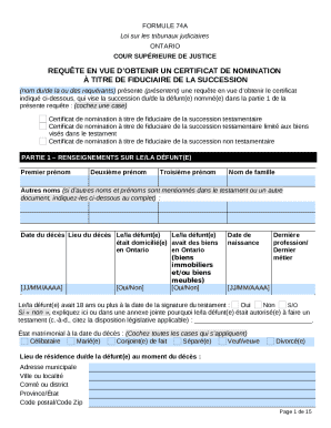 Ontario Estate Trustee Application Form 74A