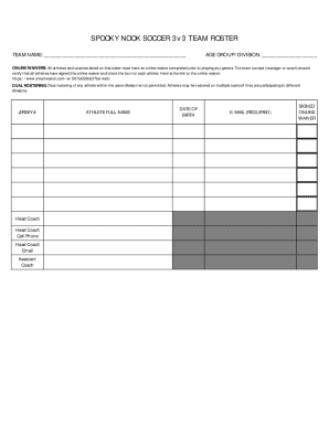 Spooky Nook Soccer 3v3 Team Roster