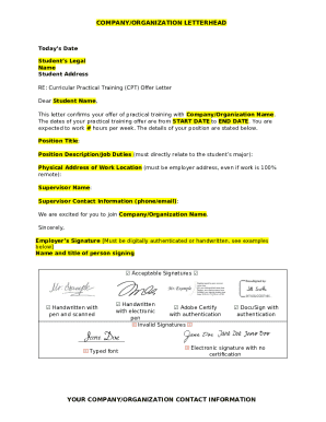 Curricular Practical Training Offer Letter
