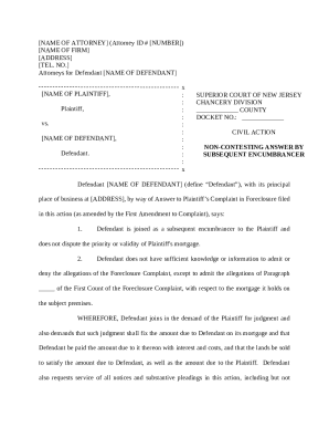Non-Contesting Answer by Subsequent Encumbrancer
