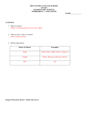 Elementary Science Worksheet