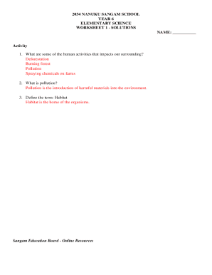 Elementary Science Worksheet