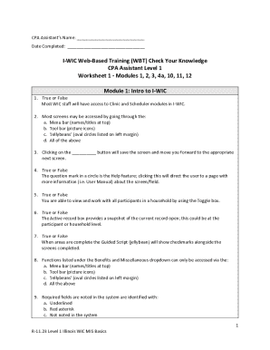 Illinois WIC MIS Basics Training Worksheet