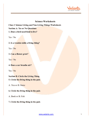 Class 1 Science Living and Non-Living Things Worksheet