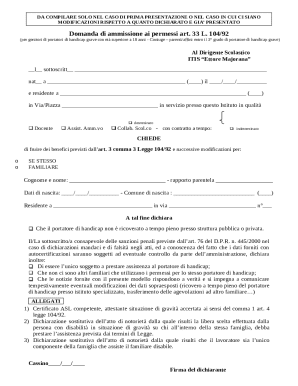 Italy Law 104/92 Permit Application Form