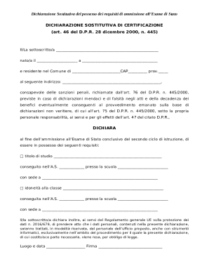 Italian State Exam Admission Declaration