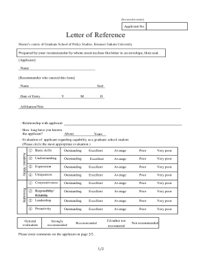 Letter of Reference for Master's Course