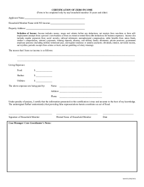 Certification of Zero Income Form