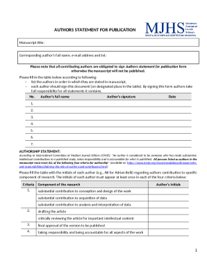 Authors Statement for Publication Form
