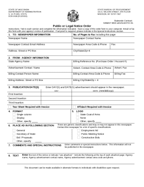 Wisconsin Public Legal Notice Order Form