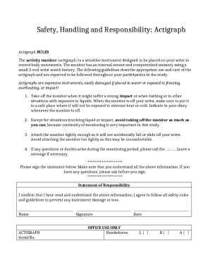 Actigraph Safety and Handling Agreement