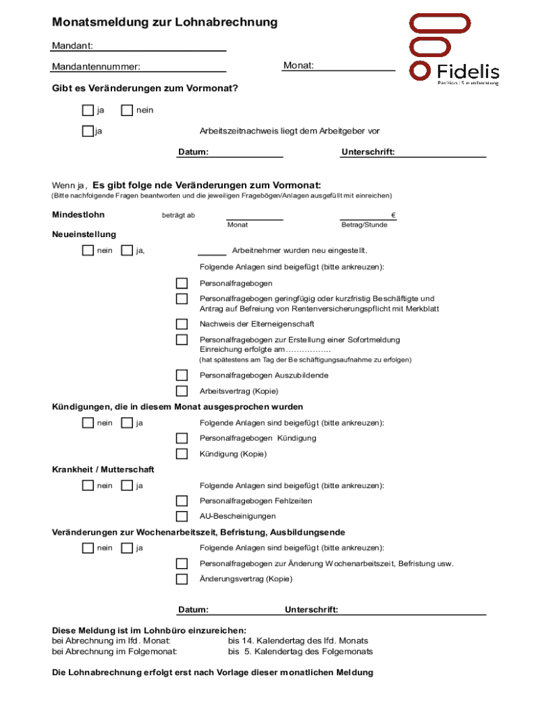 Monatsmeldung zur Lohnabrechnung Preview on Page 1